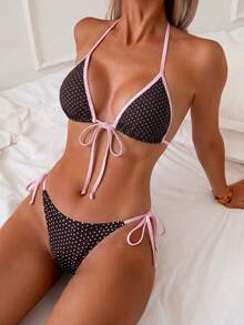 Swim Mod Women's Tropical Polka Dot Print Bikini Two Pieces Bikini Set Set, Casual Holiday - Multicolor - View 4