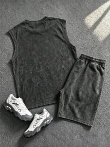 Gym Rark Men's Letter Print Tank Top & Shorts Sports Set - Multicolor - View 2