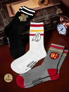 HARRY POTTER X SHEIN 3 Pasang Kaos Kaki Tabung Bermotif Huruf dan Angka - pencampuran warna - View 2