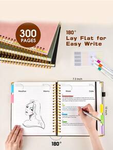 Retro A5 Spiral Notebook, 300 Pages PU Hardcover, 100gsm Lined Paper. Equipped With Dividers & Tabs For 5 Subjects, Perfect Student Planner, Journal For School, College & Office Use - multicolor - View 8