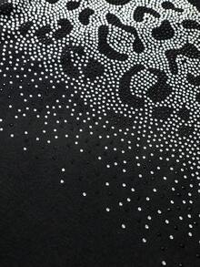 ROMWE MEN Street Life Leopard Print Rhinestone Fashion Streetwear Men's T-Shirt - Black - View 2