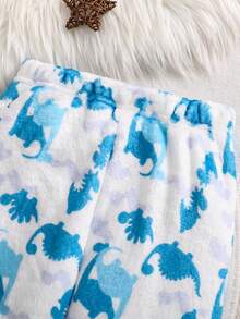 2pcs/Set Boys Dinosaur Embroidered Warm Soft Skin-Friendly Fleece Long Sleeve Long Pants Pajamas Lounge Wear Set - Dusty Blue - View 5