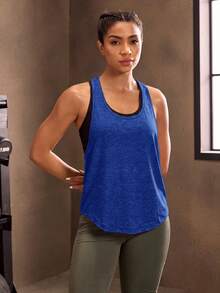 Powerista Casual Loose Fit Racerback Sports Tank Top - Blue - View 4