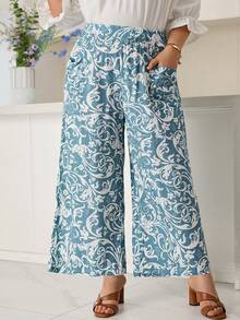 Rosumi Women's Plus Size Printed Wide Leg Long Pants Fall - Multicolor - View 8