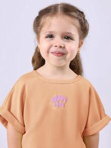SUMWON Happy Days Turn Back Wide Leg Co-Ord Set Girls Casual Comfortable Outfit With Purple Print - Coral Orange - View 5