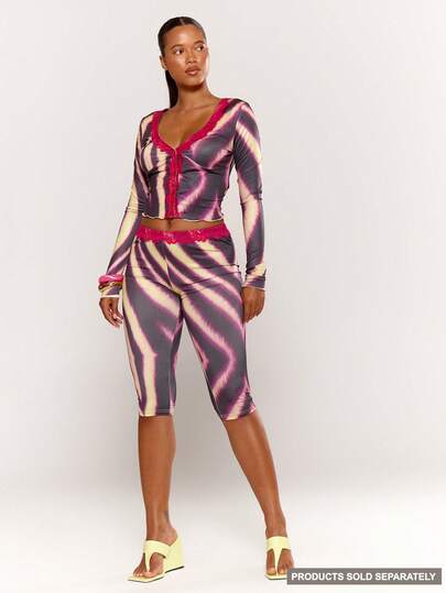MUSERA Zebra Printed Lace Trim Capri Legging Sold Seperately Spring Summer Festival Ibiza Holiday Y2K Vintage