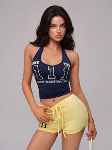 Nooralise Fashion Street Sports Halter Top & Shorts 2 Pieces Set - Multicolor - View 4