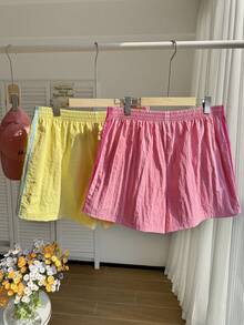 SHEIN Tween女孩彩色夏季對比色膠帶短褲，2件套，返校季 - 彩色 - 查看 2