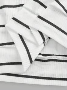 SHEIN LUNE Sudadera acanalada negra & blanca para mujer, versátil para primavera & otoño - Multicolor - Ver 4