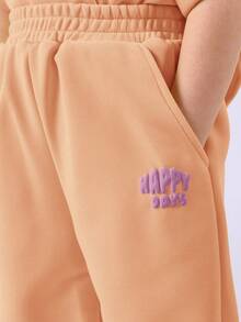 SUMWON Happy Days Turn Back Wide Leg Co-Ord Set Girls Casual Comfortable Outfit With Purple Print - Coral Orange - View 7
