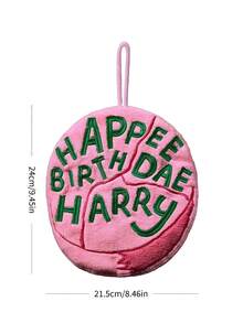 HARRY POTTER X Joivida 1件刺繡「Happy Birthday Harry」蛋糕造型毛絨毛巾，柔軟珊瑚絨吸水懸掛式毛巾，適用於廚房與浴室，適合生日派對、送給親友的禮物、喬遷或週年慶祝 - 粉色 - 查看 3