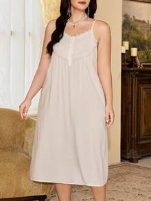 PalaceNights Elegant Plus Size 2 Pieces Set Robe + Camisole, Comfortable Home & Outdoor Wear Pajamas - White - View 5