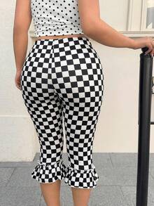 Muchica Plus Size Checkered Print Ruffle Hem Leggings - Multicolor - View 2