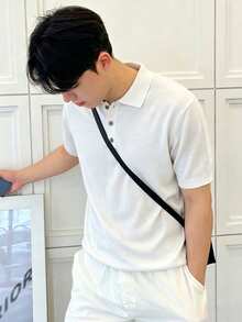 DAZY Top de punto blanco liso con media botonadura para hombre de verano - Blanco - Ver 5