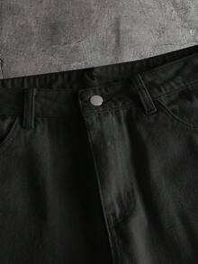 AXEPEAK 男士寬鬆休閒牛仔短褲，附口袋 - 黑色 - 查看 4