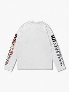 ROMWE MEN Street Life Men's Letter Print Long Sleeve T-Shirt, Suitable For Daily Wear In Spring And Summer - White - View 2