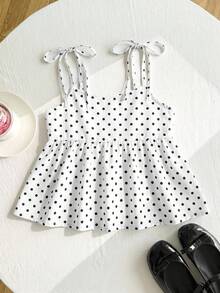SHEIN Tween女孩休閒日常百搭舒適寬鬆波點襯衫 - 白色 - 查看 4