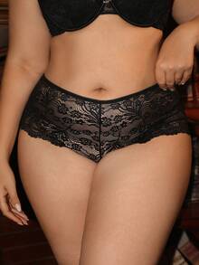 Divavoom Plus Size Black Sexy Lace Comfortable Panties, 1pc - Black - View 3