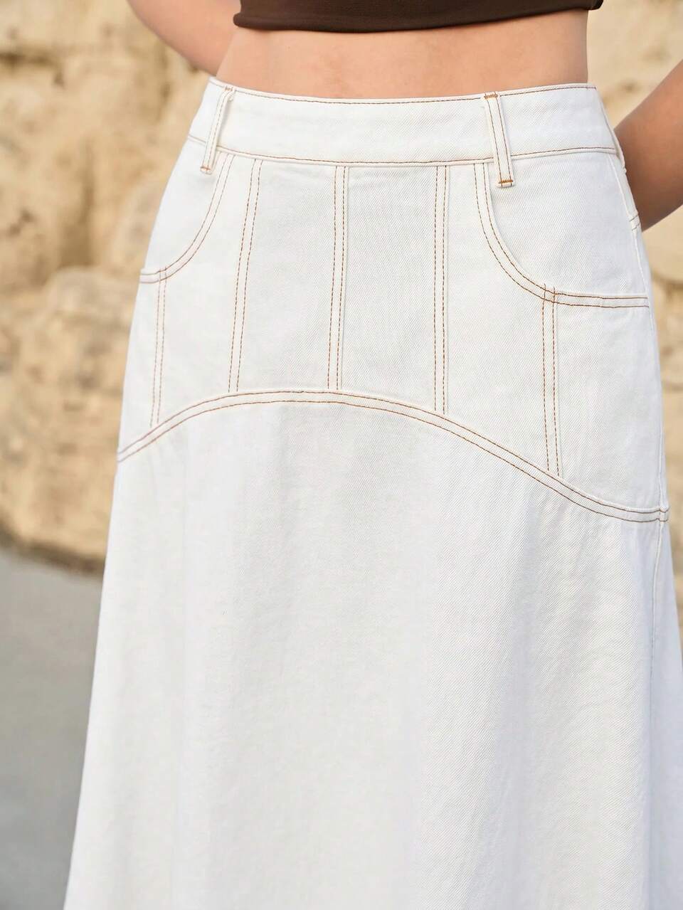 MOTF FASHIONABLE WOMEN'S CONTRAST STITCHING DENIM SKIRT