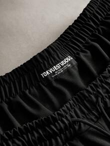 TOKVUE 男士街頭風熱銷 INS 風格 TK 刺繡雙腰帶運動短褲，舒適適合日常穿著，情人節禮物、居家遊戲、戶外音樂節、日常出遊、街頭玩樂、朋友聚會、兒童禮物、男朋友/丈夫禮物、週年紀念禮物 - 黑色 - 查看 6