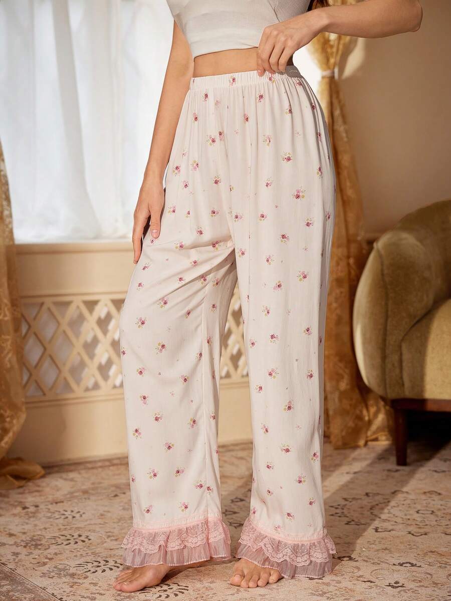 PalaceNights Court Style Ditsy Floral Lace Patchwork Pajama Pants - Multicolor - View 1