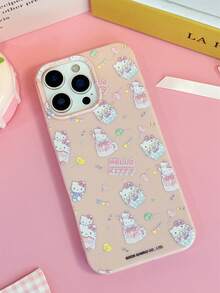 HELLO KITTY AND FRIENDS | SHEIN HelloKitty 全角色與反派彩色貼紙拼貼印花 粉色邊框皮革紋理手機殼 防震防摔 全包覆保護殼 適用 iPhone 17 Pro Max 16 15 14 13 12 Pro Max Plus Y2K 復古美學 可愛甜美 Ins 風高顏值手機殼 - 彩色 - 查看 4