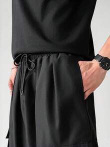 Manfinity Hypemode Plus Size Men's Loose Fit Cargo Pants With Drawstring Waist Vacation Holiday All Black Autumn Street - Black - View 7
