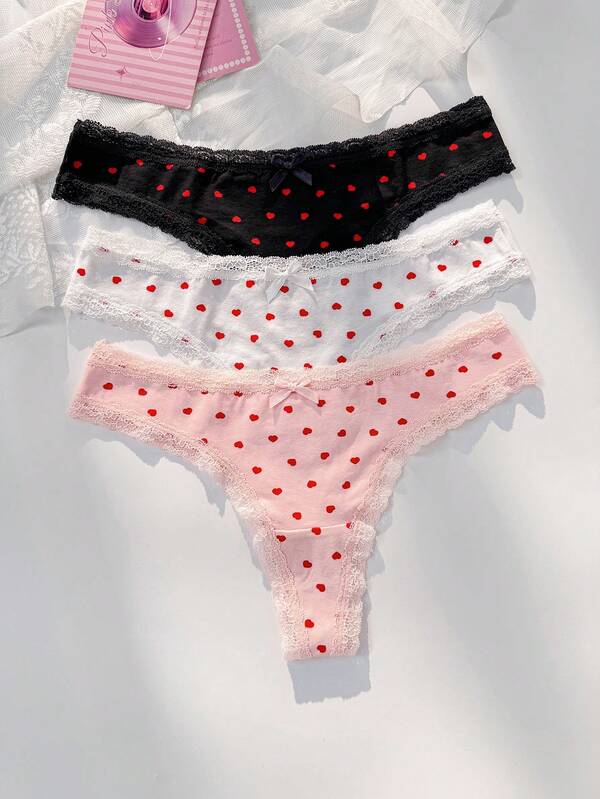 PetitDoll 3pcs/Set Women's Lace Patchwork Thong Panties