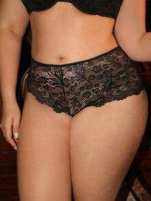 Divavoom Plus Size Black Sexy Lace Comfortable Panties, 1pc - Black - View 4