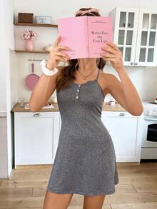 SweetSlumber Women's Lace Spaghetti Strap Mini Nightgown - Grey - View 1