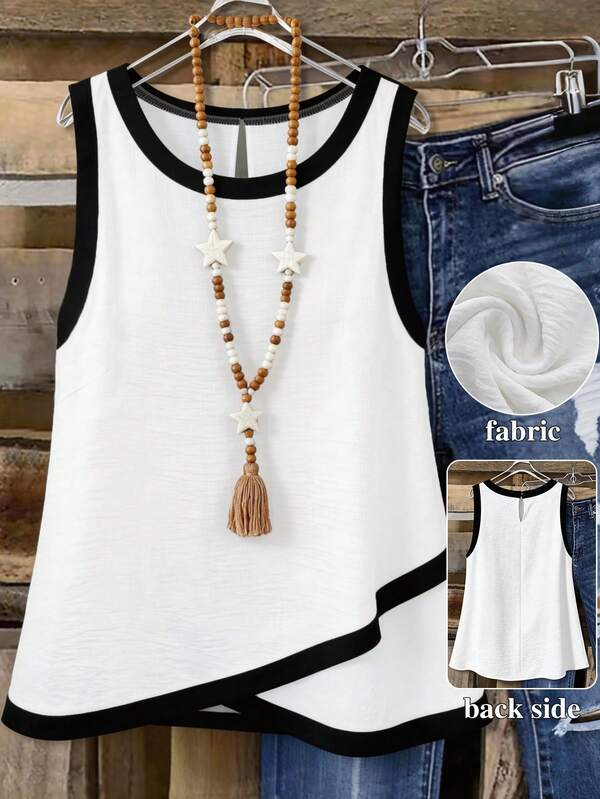SHEIN CURVE+ Plus Size Summer Casual Colorblock Trim Tank Top