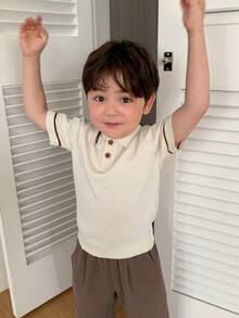 DAZY Infant/Toddler (Boy) Korean Style Striped Solid Color Short Sleeve Polo Collar Top - Beige - View 9