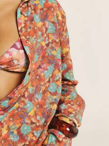 KSTM Floral Print Long Sleeve Button-Down Shirt Cover-Up Collared Oversized Beach Summer Vacation Top - Multicolor - View 5