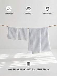 Veyra Day 3pcs Polyester Simple Stripe Bedding , Zipper Closure, Soft Skin-Friendly Breathable, Dormitory , Single , Double, King-Size Bed,  Bed Quilt Cover Set,  Machine Washed (One Quilt Cover, Two Pillowcases) - Multicolor - View 3