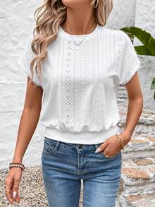SHEIN LUNE Camiseta de Talla Grande de Verano Casual Elegante de unicolor con Textura Formal Blanca para Cena y Oficina - Multicolor - Ver 4