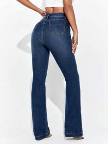 Selenza High Waist Flare Leg Jeans - Dark Wash - View 2