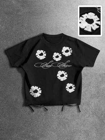 Street Life Maglietta casual estiva da uomo streetwear con scollo a girocollo, dettagli consumati e motivo geometrico, adatta per il pendolarismo