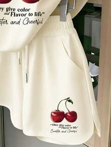 Setelan Kaos dan Celana Pendek Longgar Lengan Raglan Berkerah Bulat dengan Motif Huruf Cherry untuk Remaja Perempuan, Dilengkapi Saku, Setelan Kasual, Cocok untuk Musim Panas, Setelan yang Dipersonalisasi, Acara Keluarga, Pakaian Kasual, Nyaman dan Mudah Dipakai, Olahraga Ringan, Gaya Dasar, Mode Sehari-hari - MultiWarna - View 3