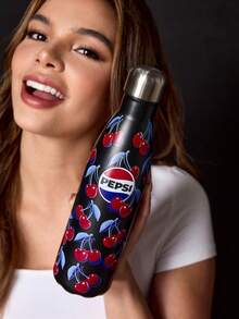 PEPSI X SHEIN 16盎司/500毫升帶手柄保溫杯，真空隔熱卡通圖案水壺，防漏蓋，不鏽鋼旅行杯，車用杯，返校季 - 黑色 - 查看 2