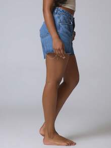 Musera Petite Petite Raw Hem Low Waist Classic Denim Shorts Basics Autumn  Fall Cute Streetwear Going Out Casual Core Denim Spring Summer - Medium Wash - View 4