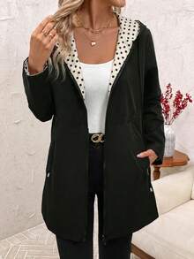 SHEIN Clasi Plus Size Spring/Autumn Casual Reversible Hooded Jacket Fall - Multicolor - View 8