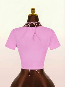 Amplova 女款 2 件組性感運動上衣 T-shirt，附胸杯設計，巴西配色，三角杯飾，可愛性感 - 西瓜粉 - 查看 2