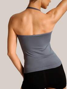 Barelissa 1pc Seamless Spaghetti Strap Camisole Tank Top, Bralette-Free Sports Casual Inner Layering Top, Can Be Worn As Outerwear - Grey - View 2