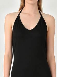INAWLY Solva Vestido sexy de unicolor con cuello halter y espalda descubierta para citas y fiestas para mujer - Negro - Ver 5