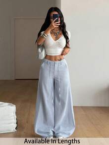 SHEIN Tall CURVE 大码女式夏季休闲条纹印花宽松低腰直筒裤，女式高腰阔腿条纹裤 - 彩色 - 查看 4
