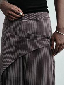 ROMWE MEN Essentials Men's Deconstructed Striped Loose Straight Leg Pants - Grey - View 6