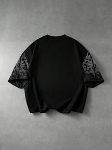 ROMWE MEN Street Life Leopard Print Rhinestone Fashion Streetwear Men's T-Shirt - Black - View 7