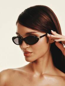 Popjeli Y2K Retro Sweet And Cool Wind Transparent Cat Eye Glasses, Metal Temple Design, Daily Versatile Commuting Fashion - Multicolor - View 1