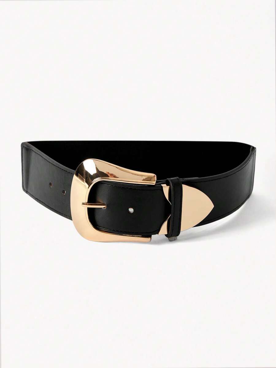 Opalesca Metal Buckle Elastic Belt Summer, School Fall, Autumn, Halloween - Black - View 1