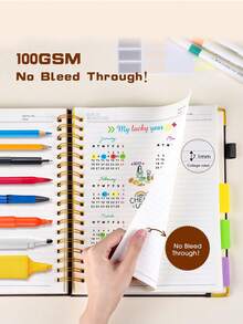 Retro A5 Spiral Notebook, 300 Pages PU Hardcover, 100gsm Lined Paper. Equipped With Dividers & Tabs For 5 Subjects, Perfect Student Planner, Journal For School, College & Office Use - multicolor - View 7
